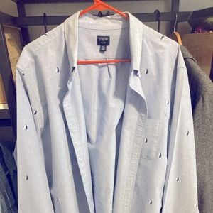 XL J. Crew Light Blue Oxford Shirt with Sailboat Print.